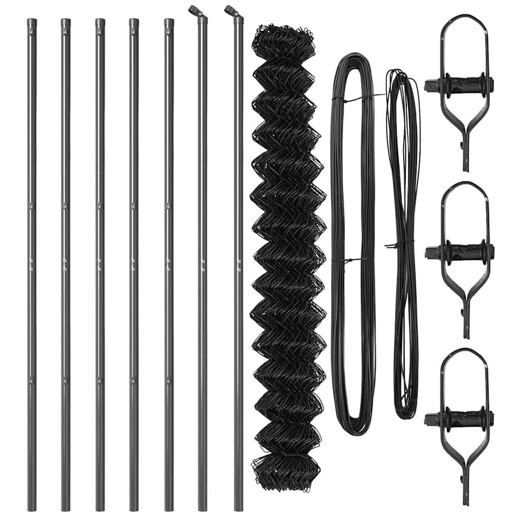 Kettengliedzaun mit Pfosten Grau 1,6 x 10 m Stahl